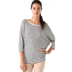 Vince Shirt Womens Small Gray Black Stripe Scoop Neck 3/4 Dolman Sleeve Casual